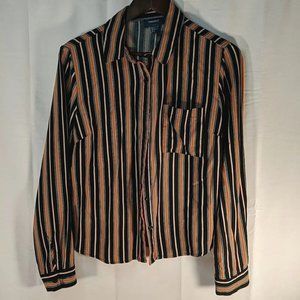 Forever 21 Button Up Down Long Sleeve Shirt Top Womens S Orange Black Halloween